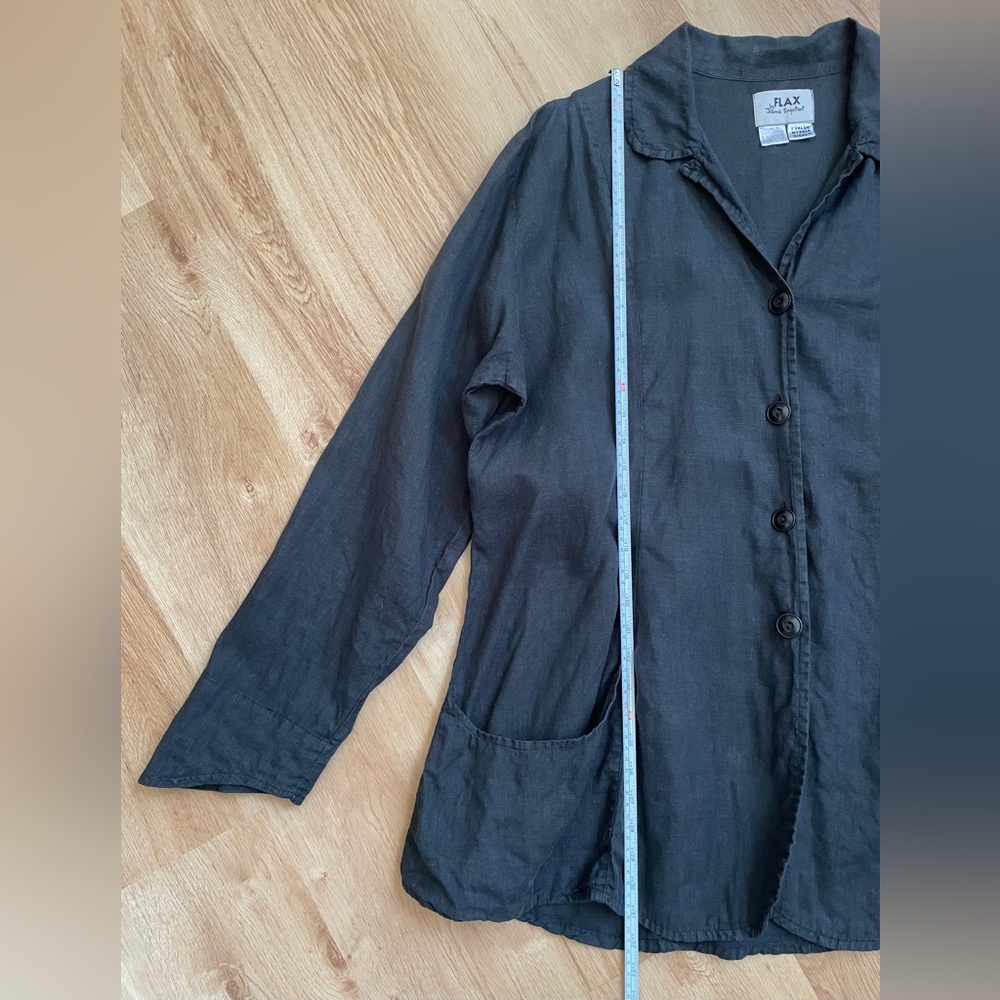 Flax 100% linen tunic button up shirt jacket shacket large black dark gray - Picture 6 of 9